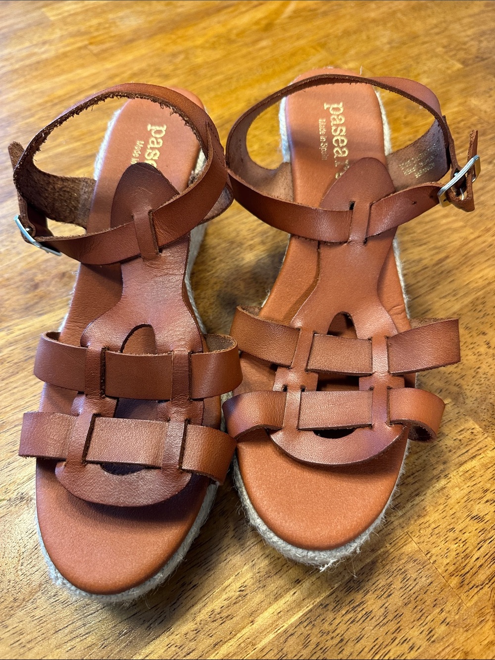 Paseart|  Made in Spain| Brown Leather Woven Ankle-Strap Sandals - Women